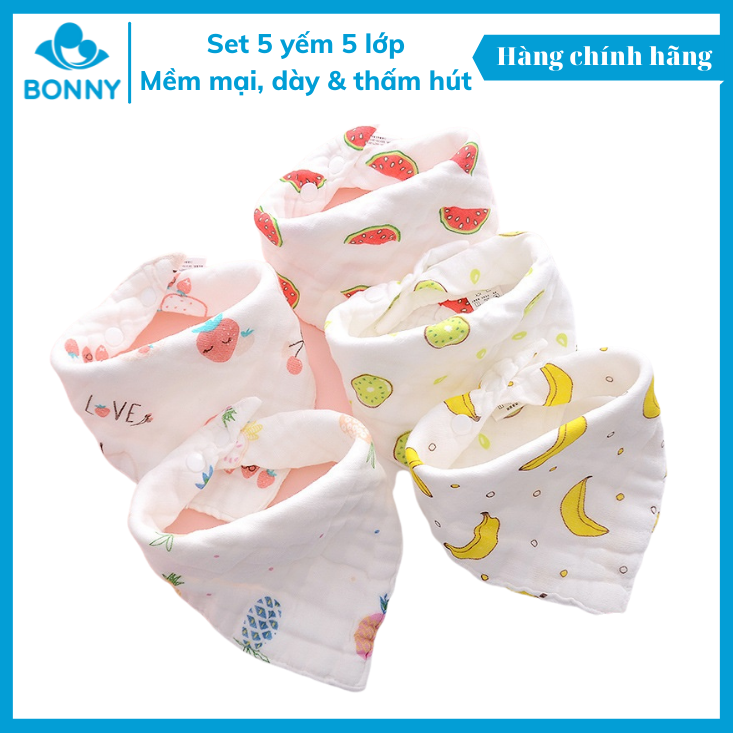 Set 5 Yếm Xô 5 Lớp Bonny Mềm Mịn Thấm Hút Tốt Và Giữ Ấm Cổ Cho Bé Yêu Từ 0 đến 3 Tuổi