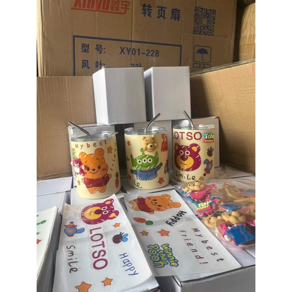 Ly Giữ Nhiệt Hoạt Hình Gấu Dâu Lotso, Ba Mắt Toy Story, Gấu Pooh Dung Tích 360Ml Thiết Kế Đẹp Mắt Dễ Thương Inox 304 Khô