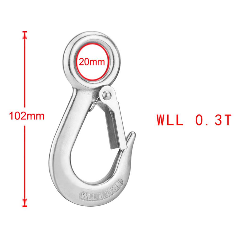2xStrong Stainless Steel Eye Hook W/ Clevis Safety Latch for Winch Cable 0.3T