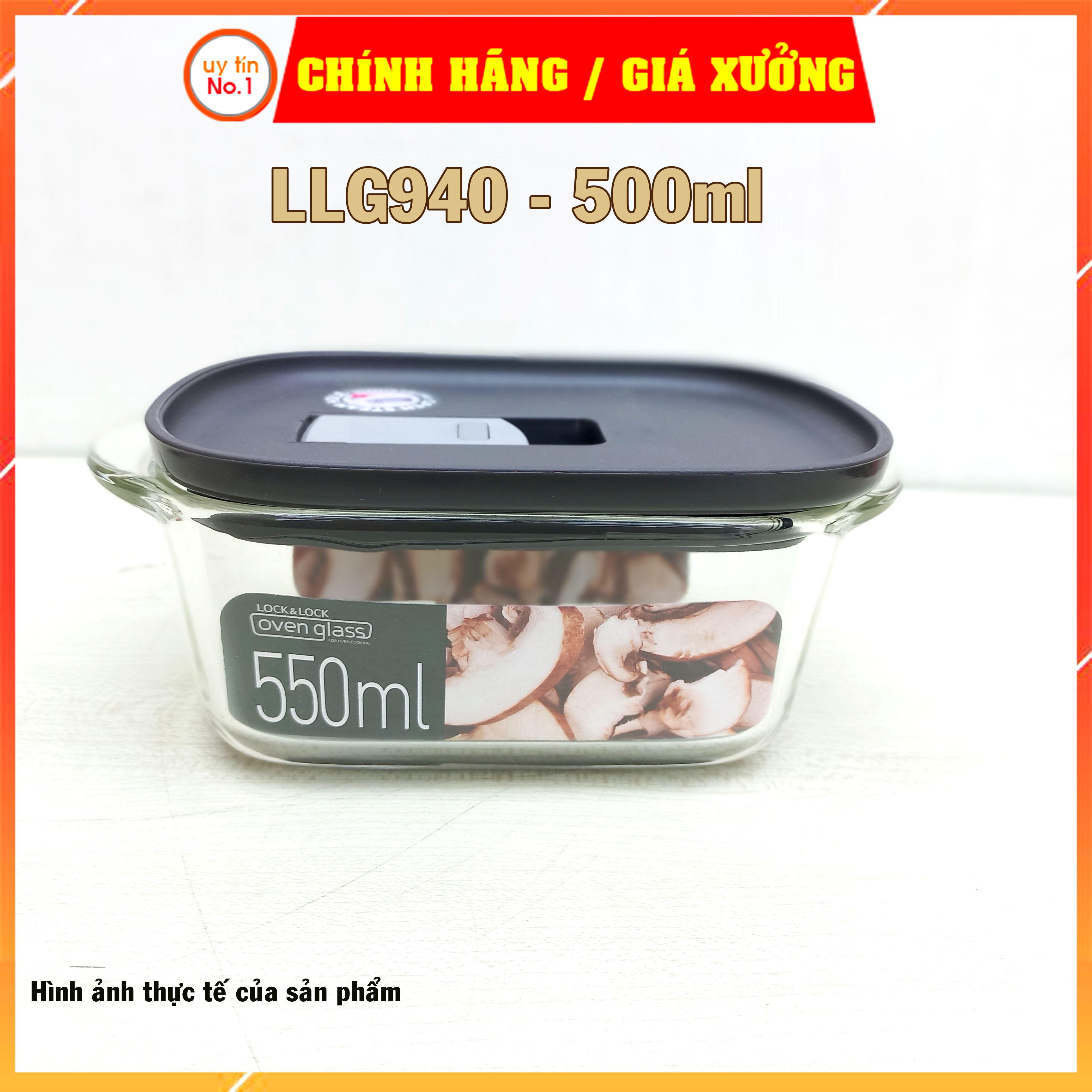 Hộp đựng thực phẩm thủy tinh chịu nhiệt có van thông hơi MORDEN STEAM HOLE LOCK&amp;LOCK-LLG940 550ml màu đen