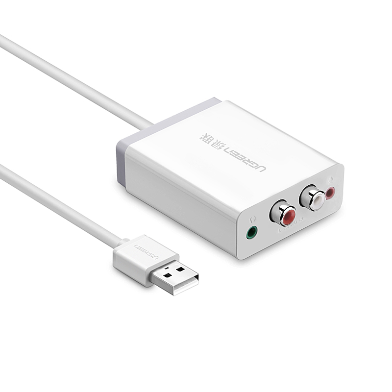 Bộ chuyển âm thanh USB ra 2 đầu 3.5mm (tai nghe+Mic) và 2 đầu hoa sen (RCA) dài 1M UGREEN 30521 - Hãng Chính Hãng