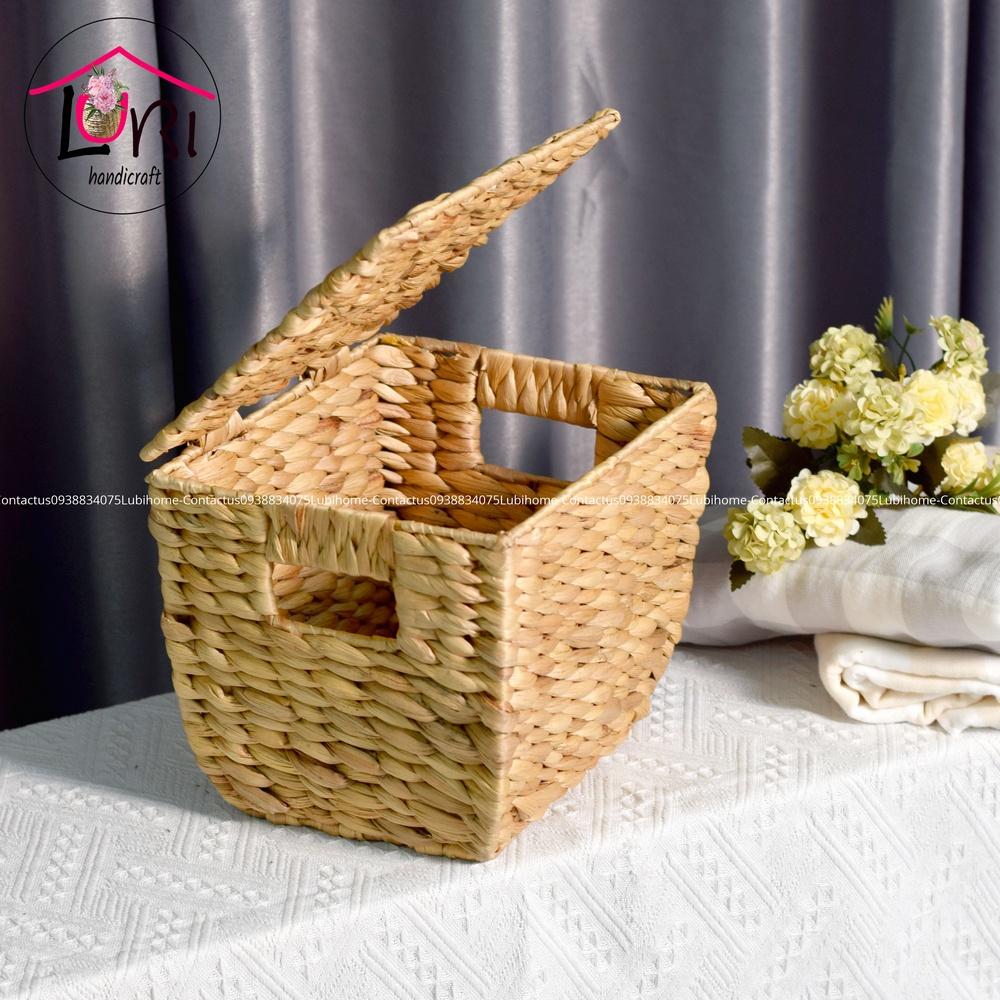 Lubihandicraft - Sọt đựng đồ đan lục bình bầu đáy có nắp đậy - tiện lợi