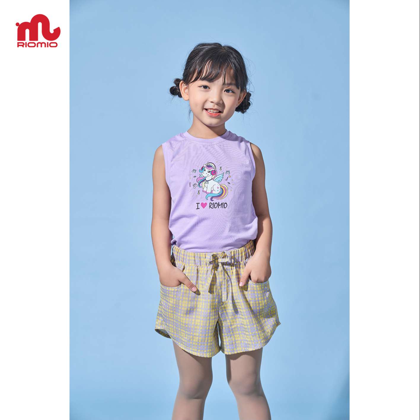 Set bộ bé gái áo thun sát nách quần short kẻ RIOMIO cotton 4 chiều siêu thoáng mát - RB193