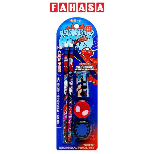 Bộ 2 Bút Chì Gỗ HB Spider-Man Kèm Gôm Và Đồ Chuốt - iiGEN YZ310097