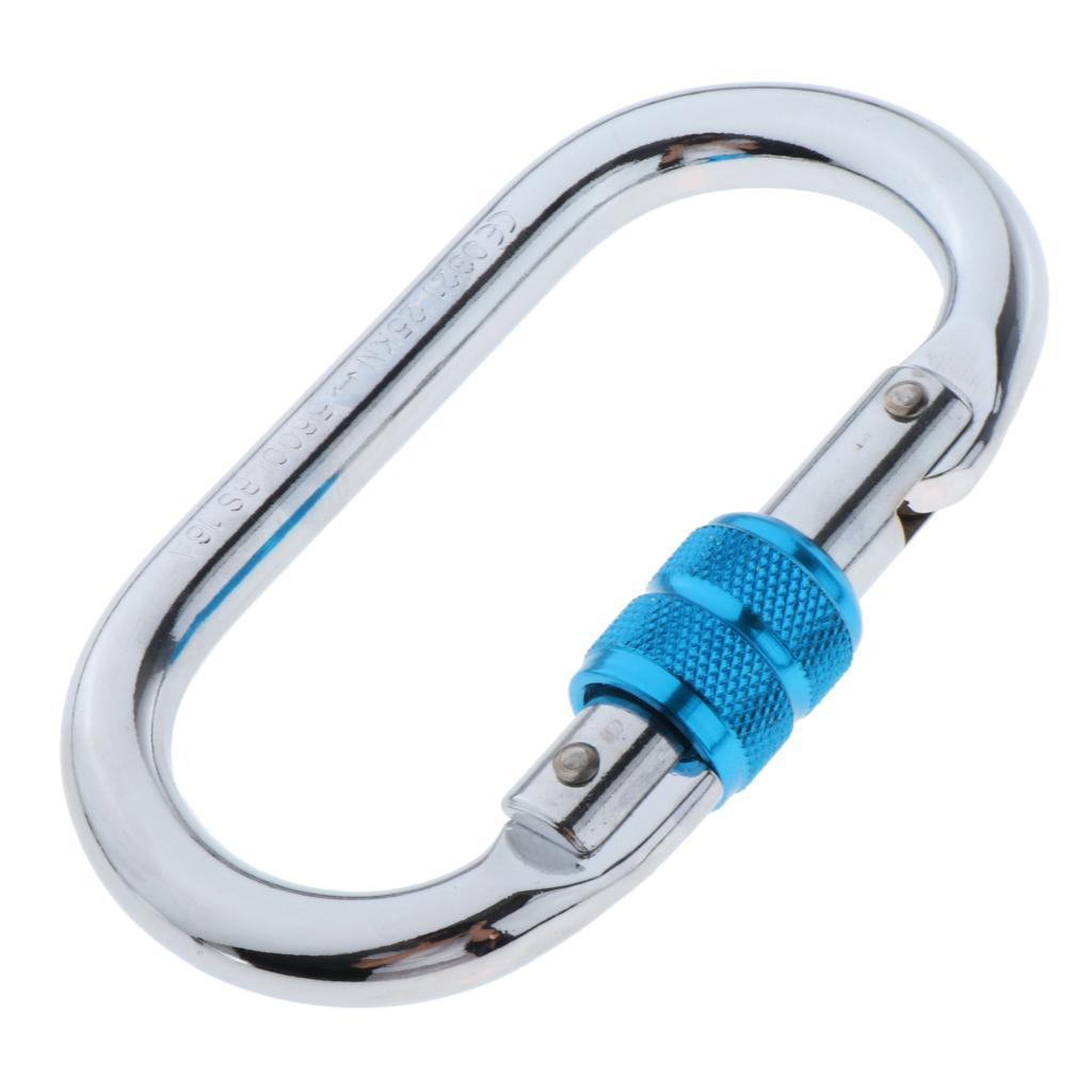 2X 25KN Screw Locking Carabiner Clip O  Spring  Chain Hook Screw
