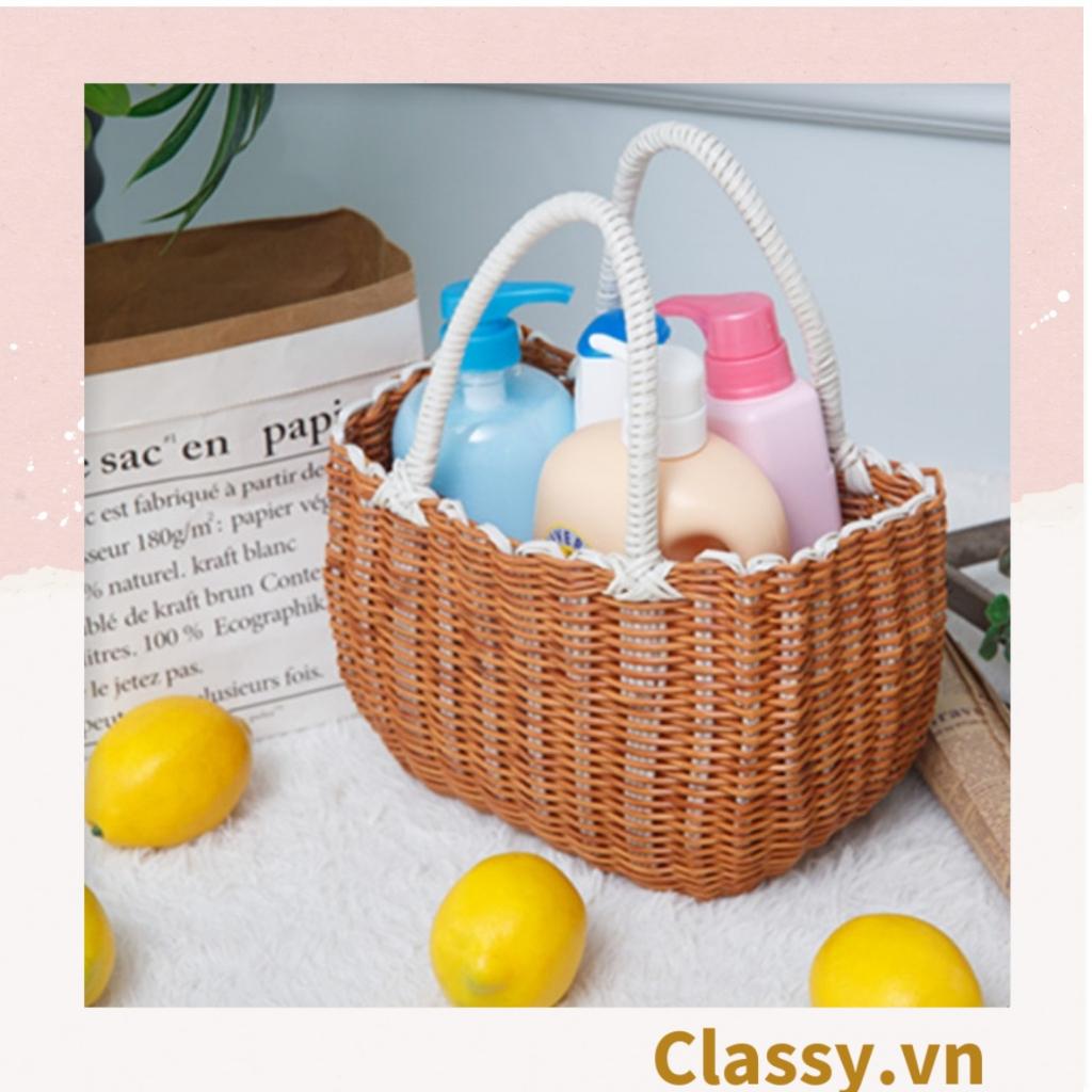 Giỏ mây đan bằng nhựa cao cấp  Classy có hình mặt cười, dùng làm dụng cụ chụp hình, đi dã ngoại, đi dạo phố T1071