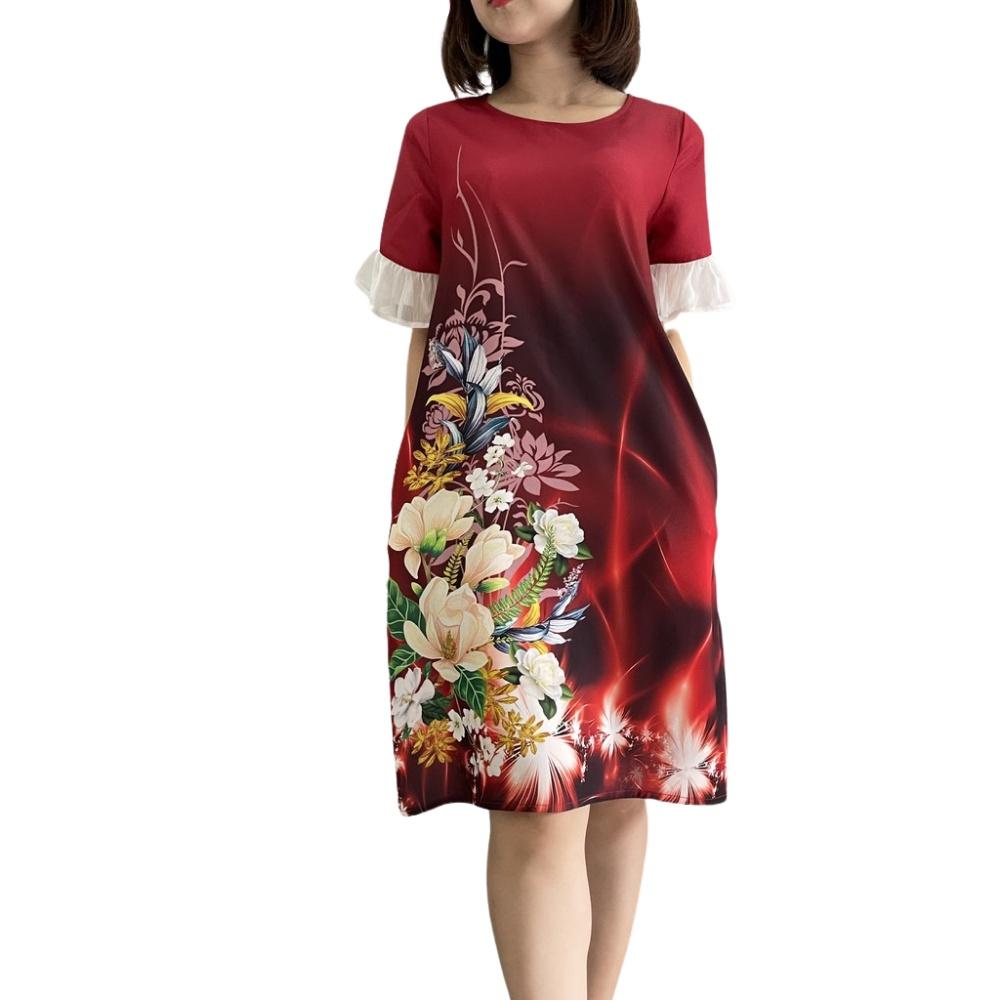 Đầm Vãy Nữ Suông In Hoa 3D -QA 00123