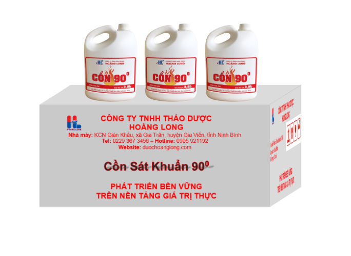 Thùng Cồn Sát Khuẩn 90 Độ Hoàng Long (05 Can x 3.8L )