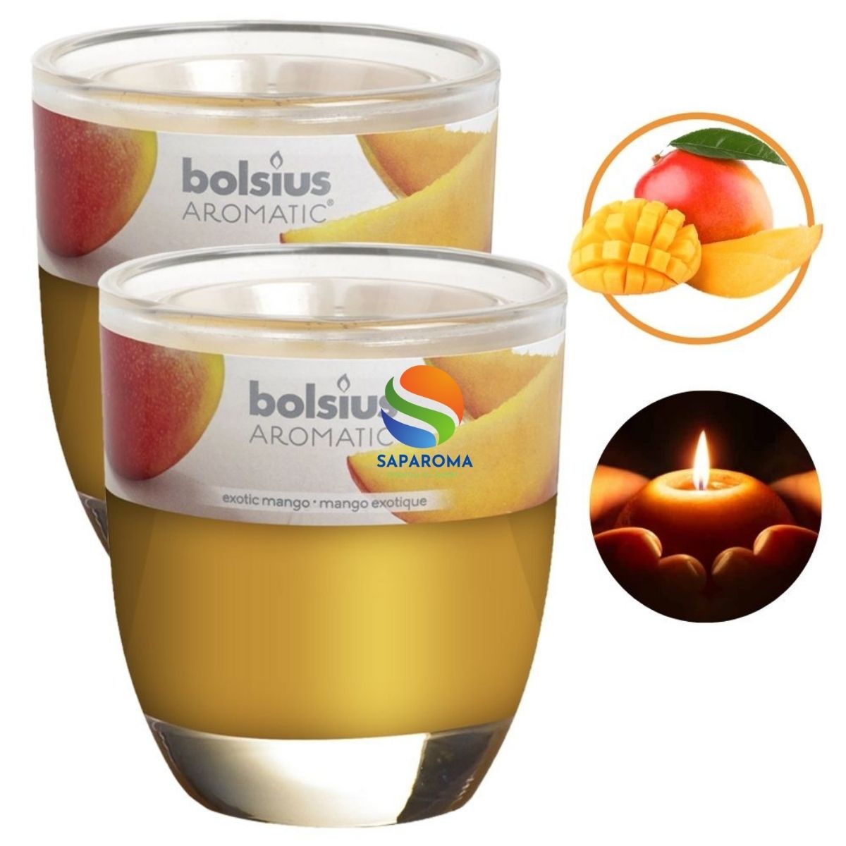 Combo 2 ly nến thơm tinh dầu Bolsius Exotic Mango 105g - hương xoài rừng, nến trang trí, thơm phòng, thư giãn, Hỗ trợ khử mùi