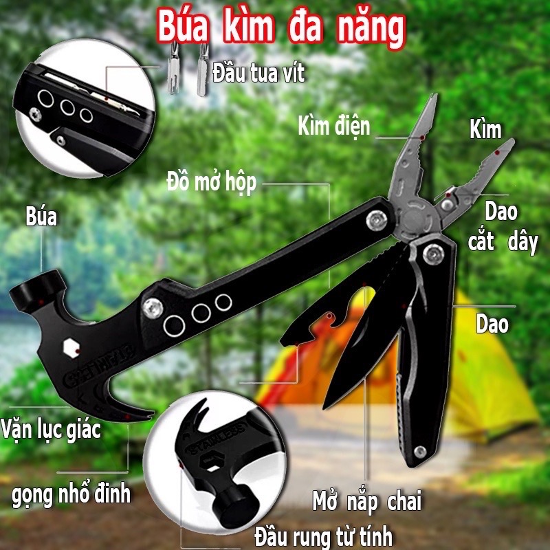 Búa kìm đa năng gấp gọn 14 in 1 thuận tiện mang đi du lịch, dã ngoại, đi phượt