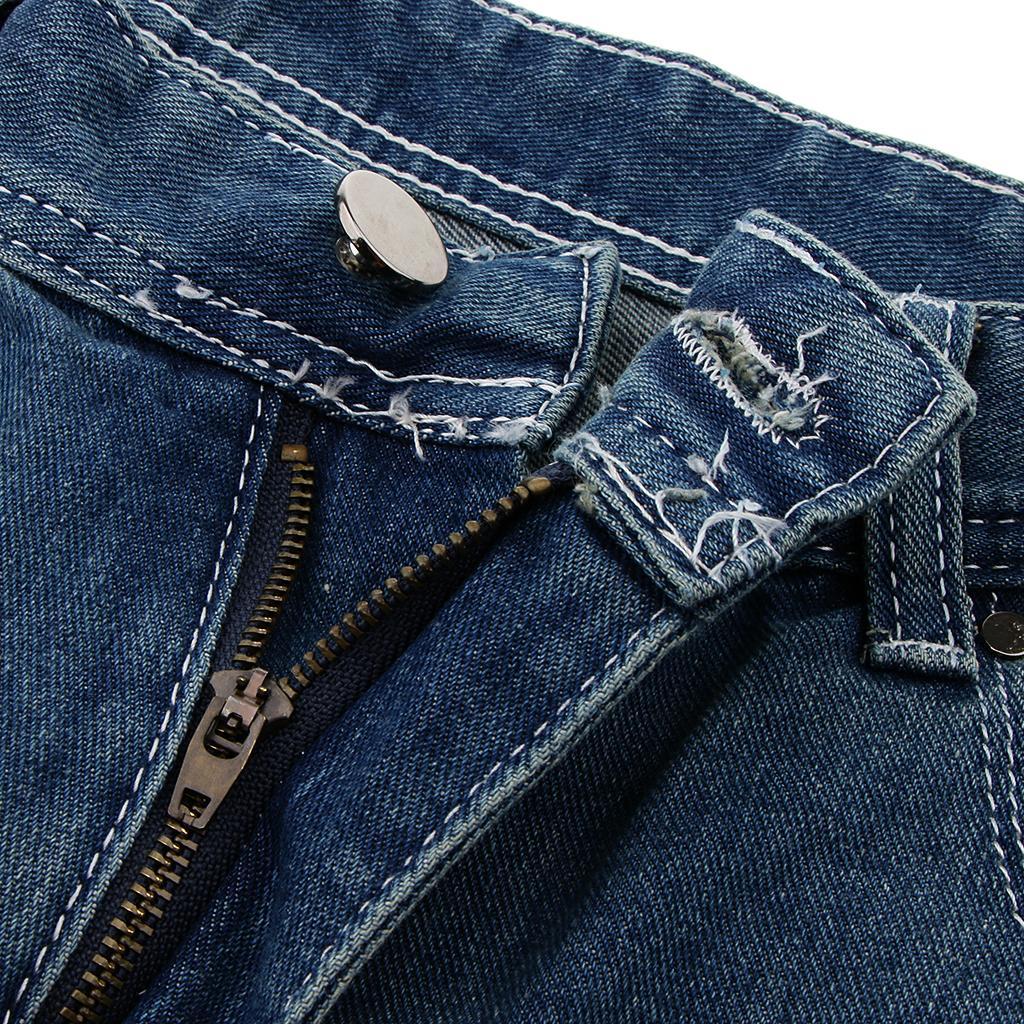 Ripped Straight Vintage Denim Skinny Stretch Jeans with 5 Pockets for Men Women