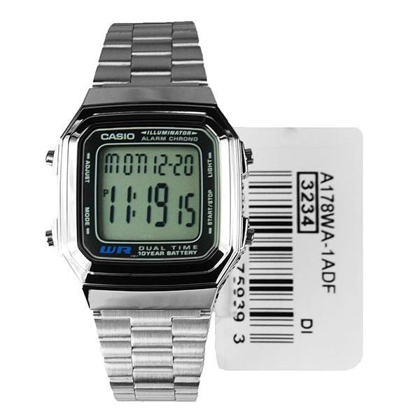 Đồng hồ điện tử Casio chính hãng A178, dây kim loại