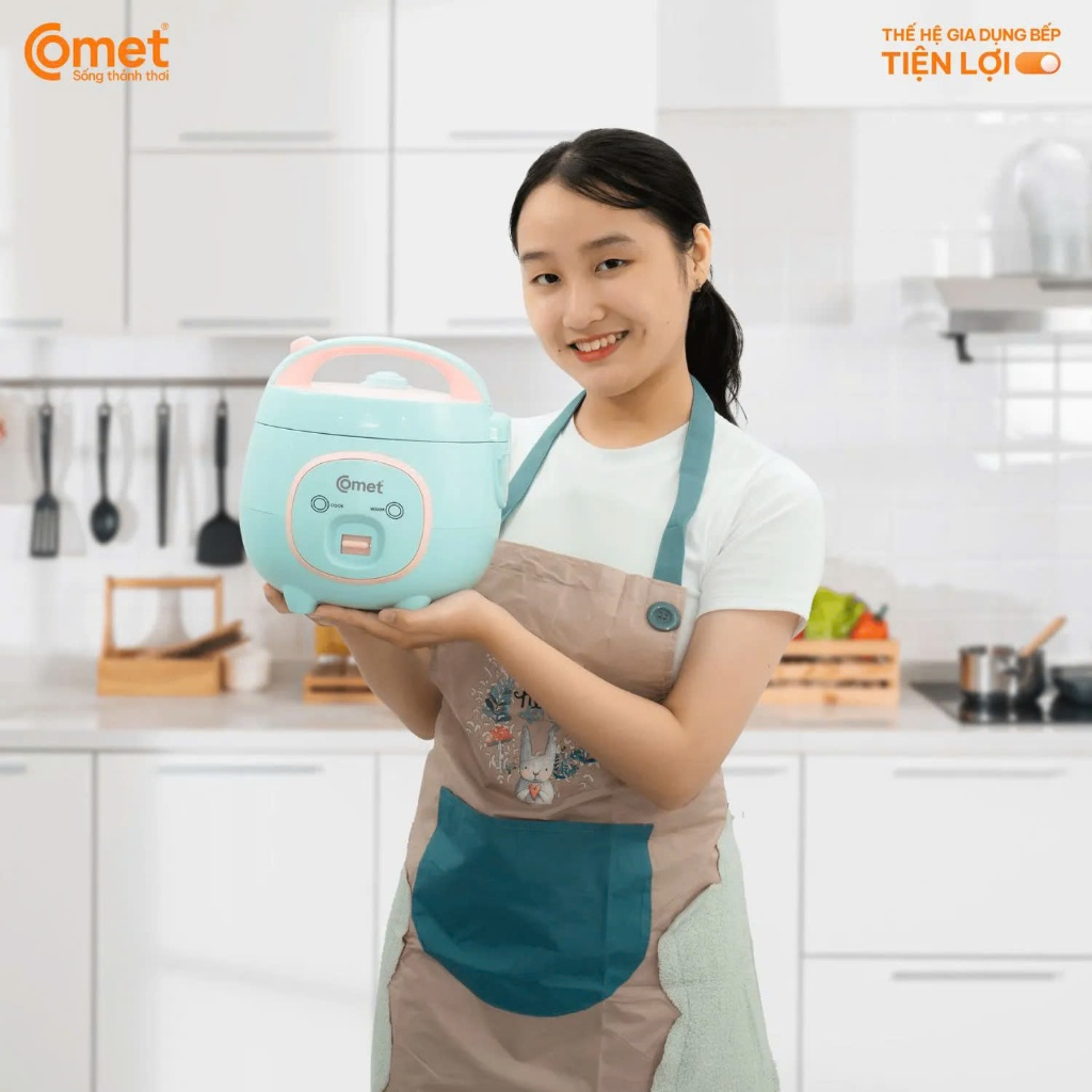 Nồi Cơm Điện Mini Comet CM8006 - Dung Tích 0.8L, Nắp Gài, Lòng Nồi Chống Dính - Hàng Chính Hãng Bảo Hành 12 Tháng