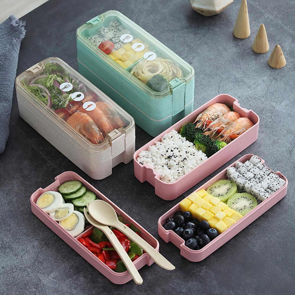 3 Layer Microwave Lunch Box Leak-Proof Independent Lattice Bento Lunch Box for Students Office Bento Portable Food Container