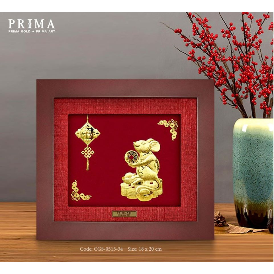 Tranh Vàng 24K PRIMA ART - Chuột Vàng May Mắn - Kích Thước 20 x 18 cm - CGS-0515-34