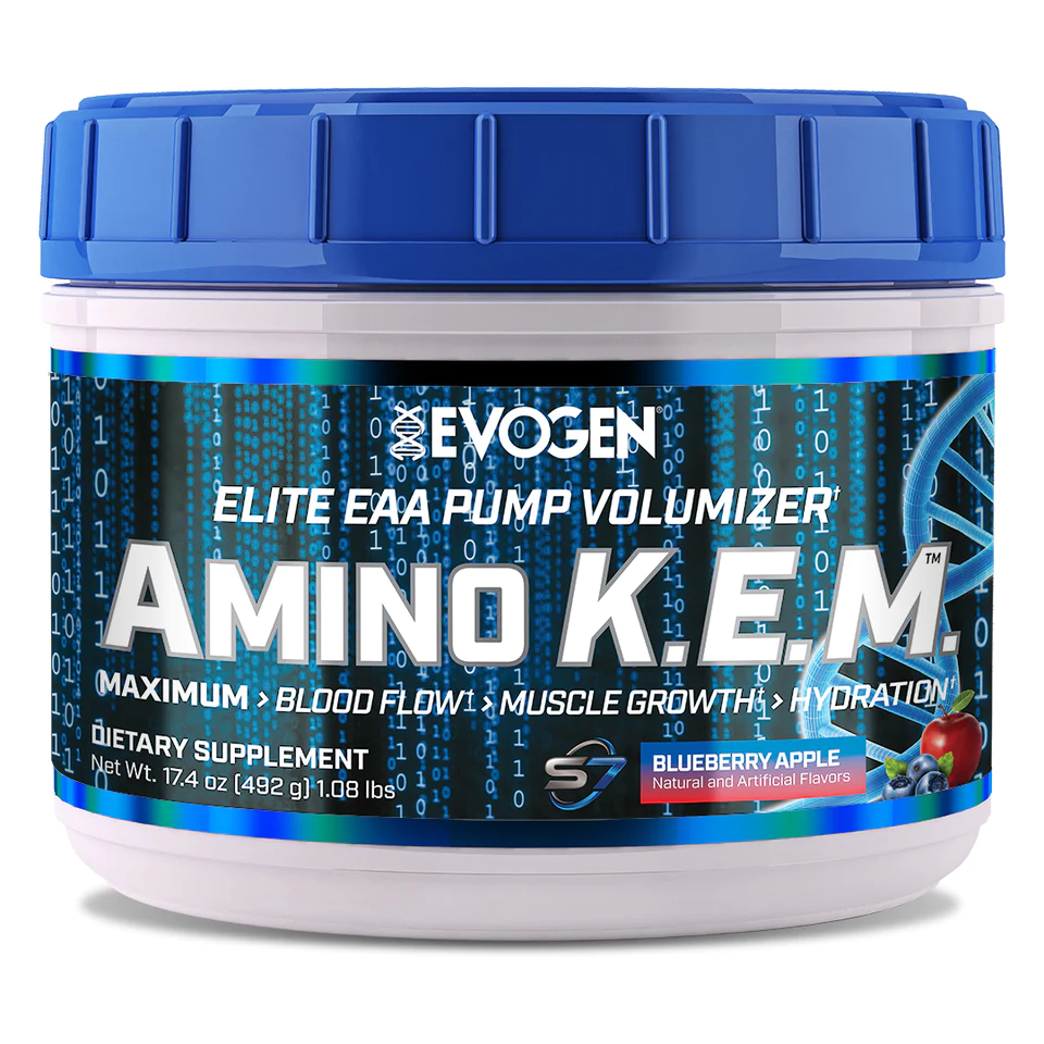 Evogen AMINO K.E.M Intra-Workout, EAA + BCAA, Phục Hồi &amp; Xây Dựng Cơ Bắp, Sức Mạnh, Sức Bền, Bổ Sung 8.5G Amino Axit Thiết Yếu + 50G S7 + 2G Chất Điện Giải, Hộp 30 Lần Dùng