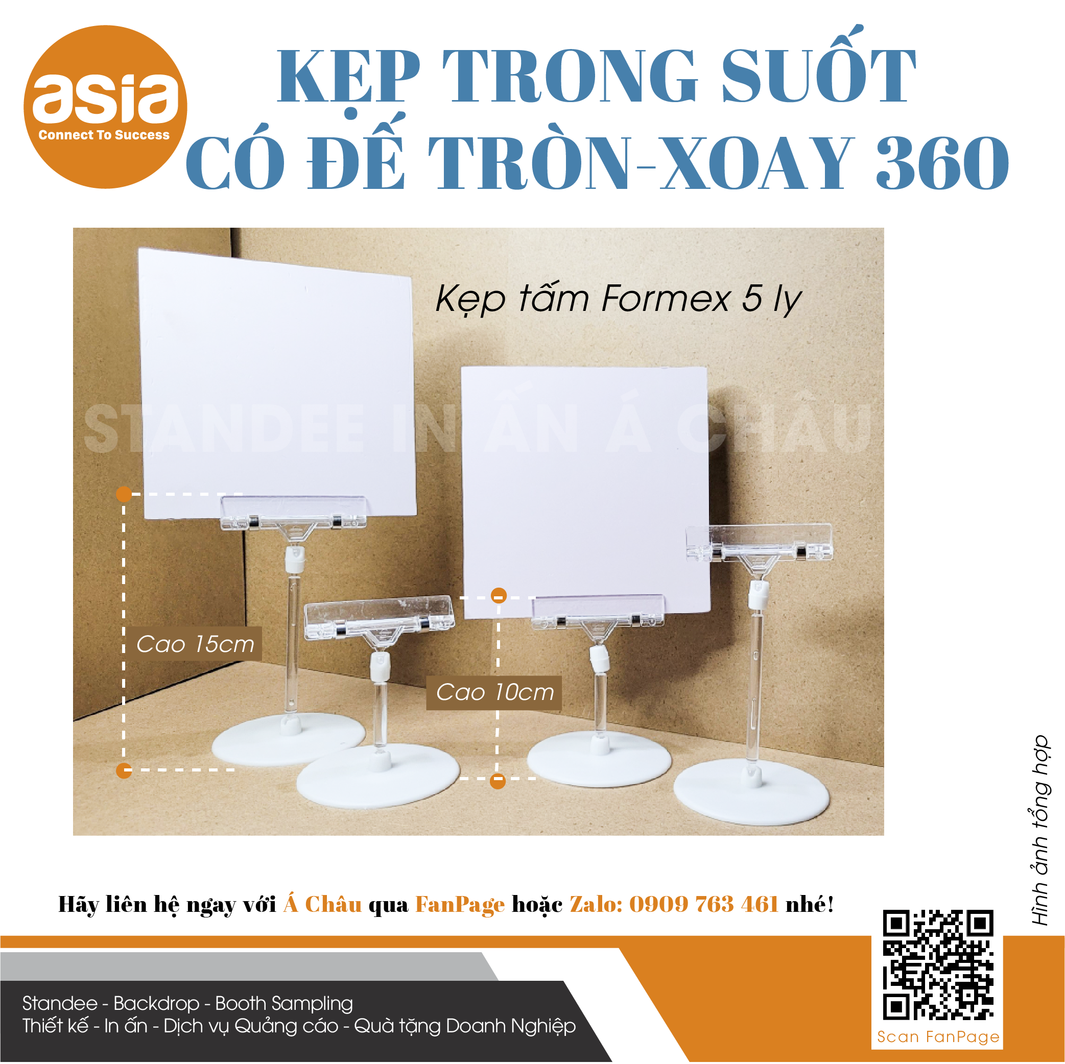 Kẹp wobbler trong suốt có để tròn, xoay 360