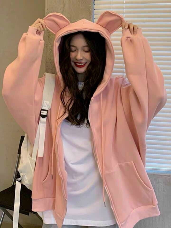 ÁO HOODIE - ÁO KHOÁC NỈ NGOẠI Dây full zip (Ảnh Thật) HOOIDE MỚI HỌA TIẾT TAI THỎ