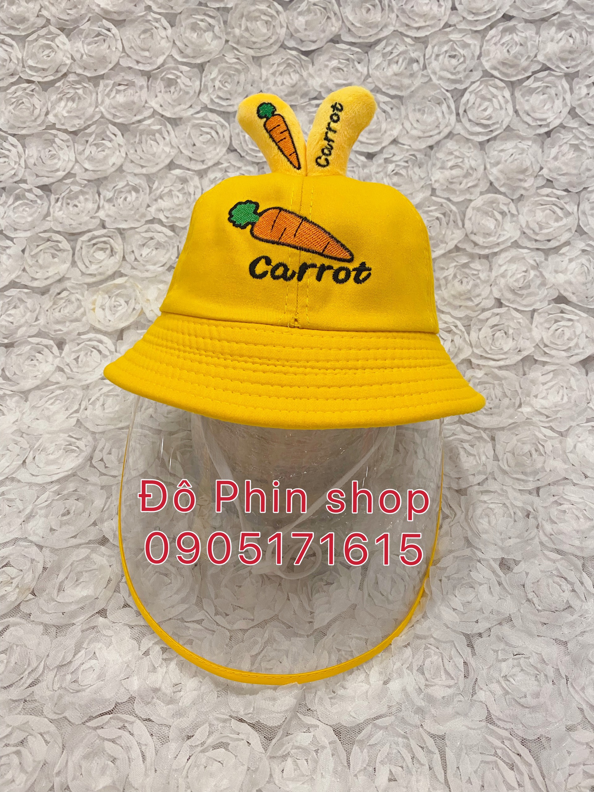 [Bé 3-7 tuổi] Mũ vành bucket Cà rốt chống giọt bắn trẻ em, vòng đầu 52cm, có dây quai nón, tấm chắn có thể tháo rời làm nón thời trang cho bé
