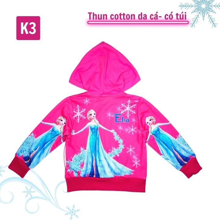 Áo khoác bé gái hình Elsa từ 10-43kg - Chất liệu thun cotton da cá