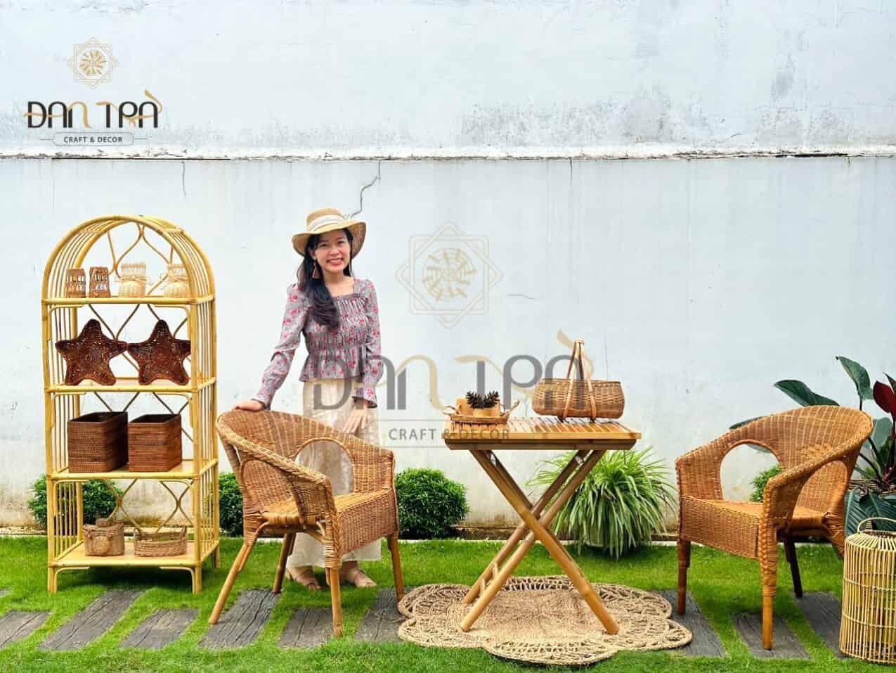 Bộ Bàn Ghế Ăn Mây Phòng Bếp- Bộ Bàn Tre Phối Với Ghế Mây Ăn- Bộ Bàn Ghế Nhỏ Gọn Làm Việc- Nội Thất Mây Tre Đan Trà