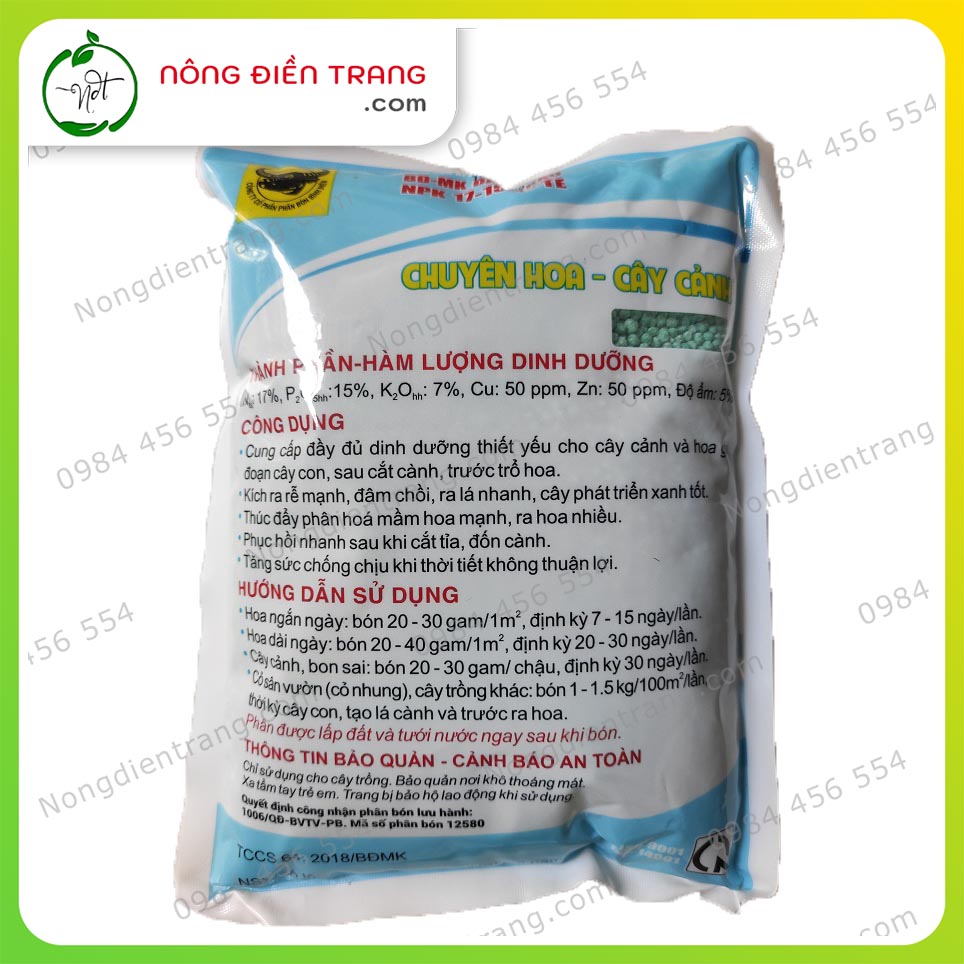 Combo 02 loại Phân bón đầu trâu NPK 17-15-7+TE và 15-7-17+TE - Gói 1KG - Chuyên dùng cho hoa, cây cảnh giúp cây phát triển toàn diện VTNN Nông Điền Trang