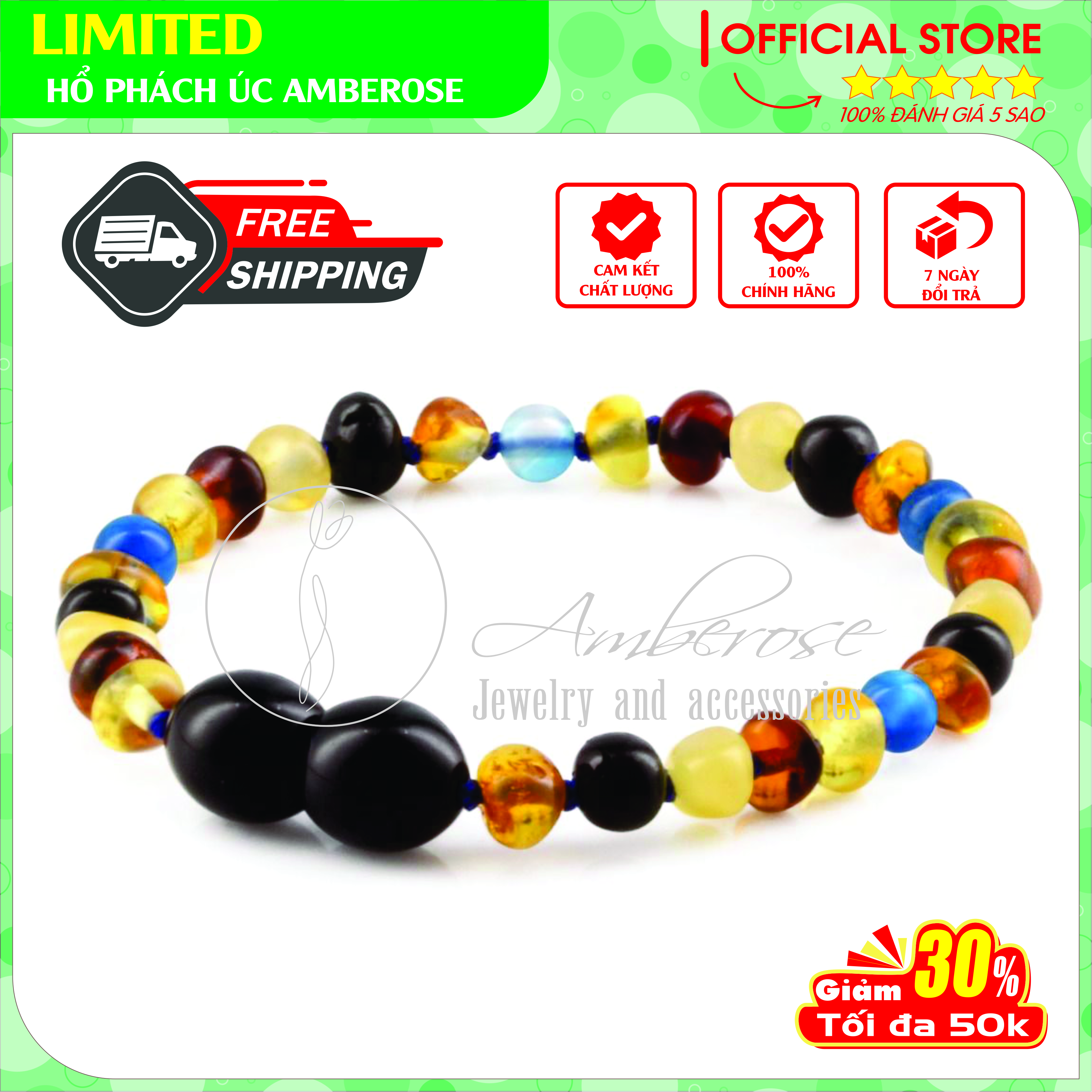 Bộ Vòng Hổ Phách Amber Úc Cho Bé 0 - 10 tuổi SVCABDXANH