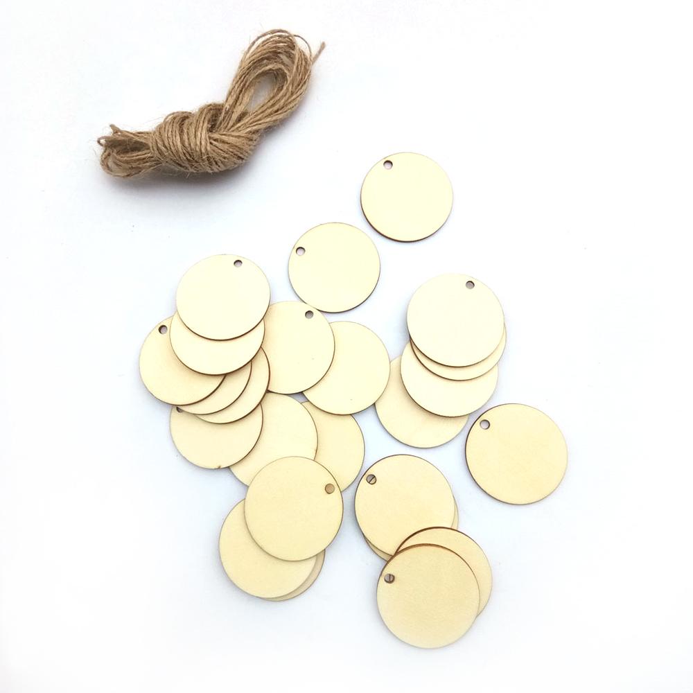 Bộ 25 Thẻ Gỗ Tròn Kèm Dây Rơm Tự Làm Trang Trí Đám Cưới