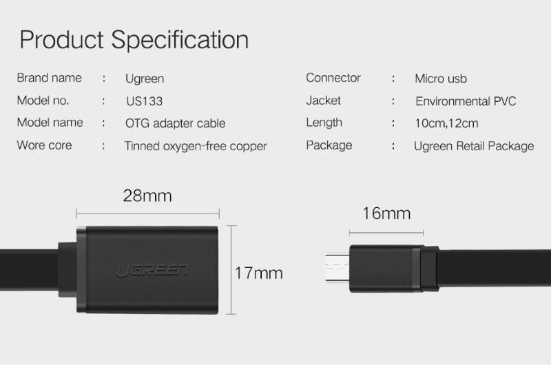 Ugreen UG10395US133TK 10CM màu Trắng Cáp chuyển đổi MICRO USB sang USB âm hỗ trợ OTG dáng dẹt - HÀNG CHÍNH HÃNG