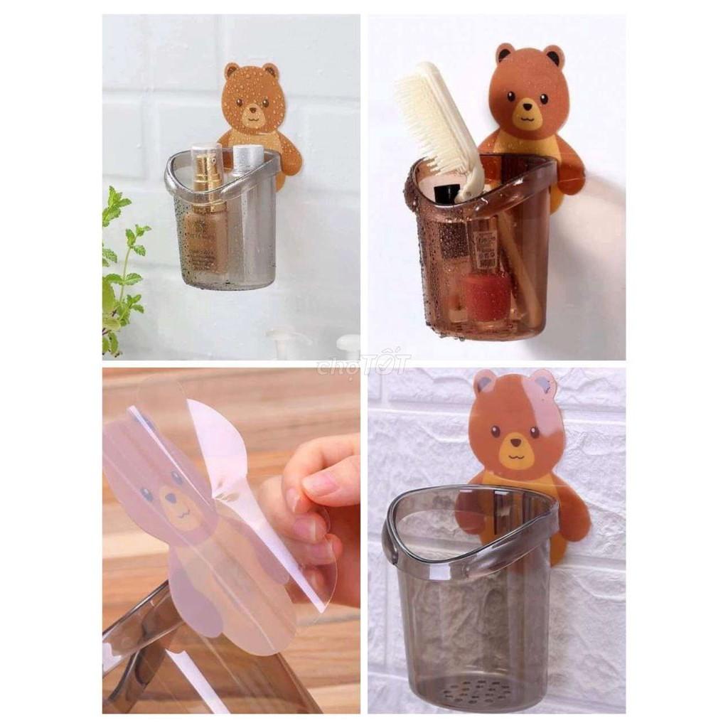 Cốc Đựng Bàn Chải, Kem Đánh Răng Hình Gấu Cute Dính Tường