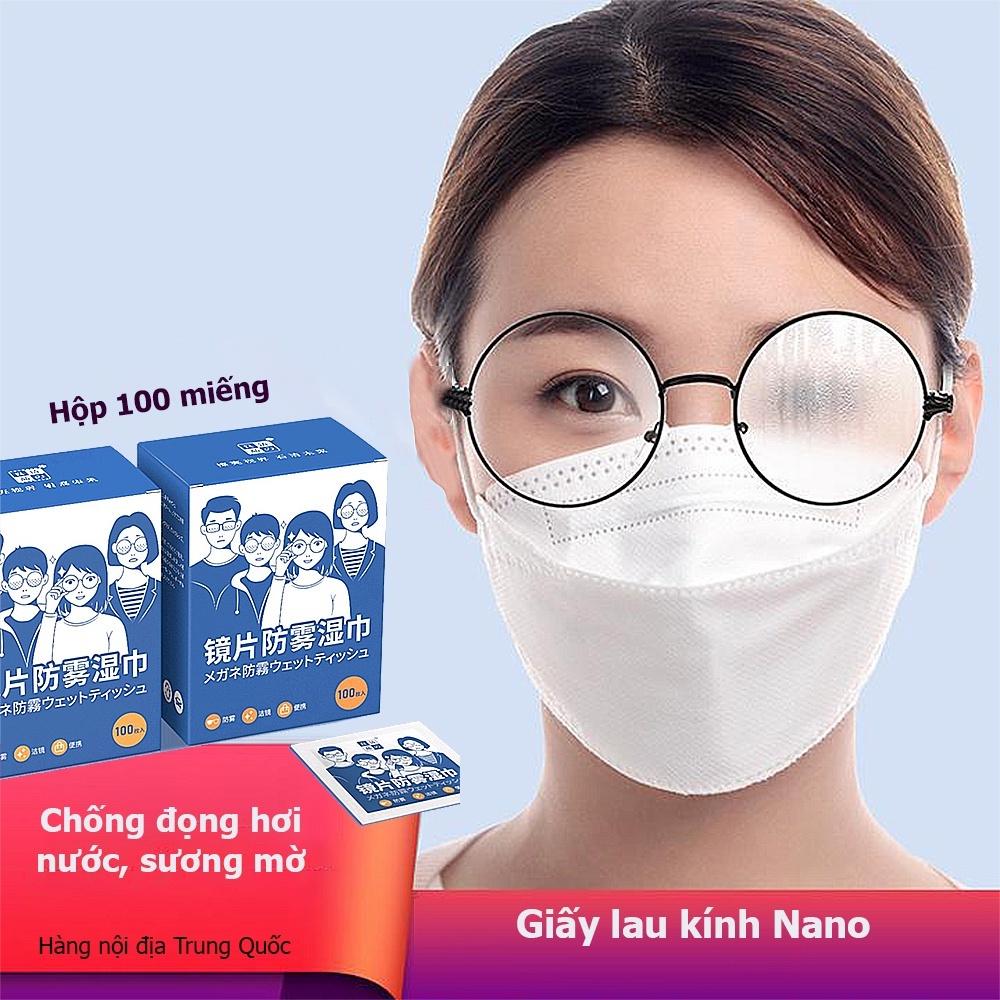 Khăn lau kính Nano hộp 100 miếng giấy lau kính chống bám hơi nước, lau sạch vân tay bụi bẩn