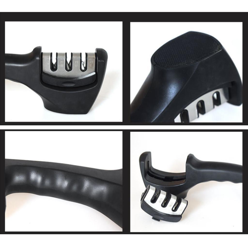 Handheld 3-Stage Kitchen Knife Sharpener Knives Coarse Fine Sharpening Black