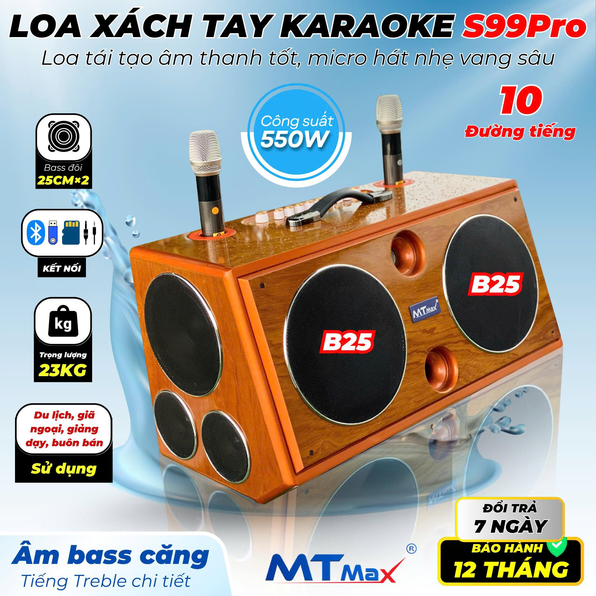 Loa Kéo S99 Pro 10 Đường Tiếng Công Suất 550W Bass Đôi 25cm  Hát Karaoke Cực Hay, Kết Nối Đa Năng Pin Trâu Bluetooth cực mạnh hàng nhập khẩu