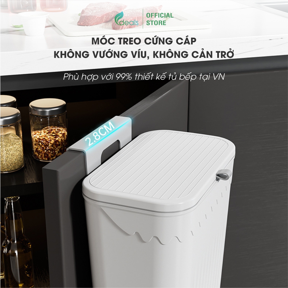 Thùng rác treo tủ bếp có nắp đậy thông minh ECODEALS loại cao cấp, size lớn - Trắng