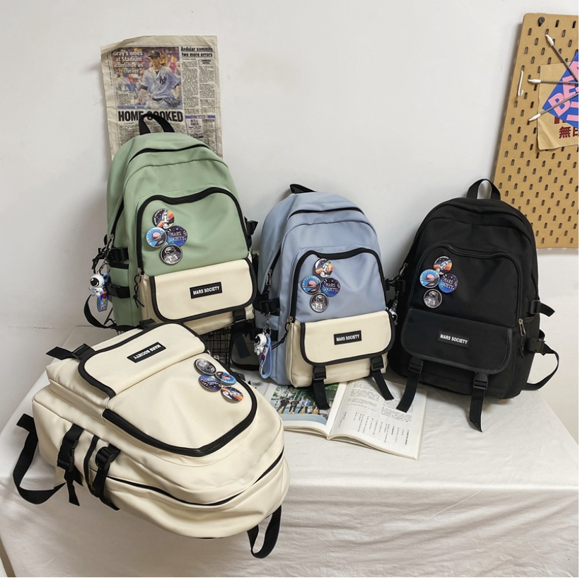 Balo đi học unisex Hàn Quốc màu trơn cỡ lớn Mars Society nhiều ngăn chống nước đựng laptop to đi làm đi chơi cho nam nữ