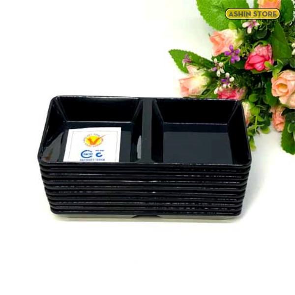 Dĩa Đựng Muối Chấm Màu Đen 2 Ngăn Cao Cấp