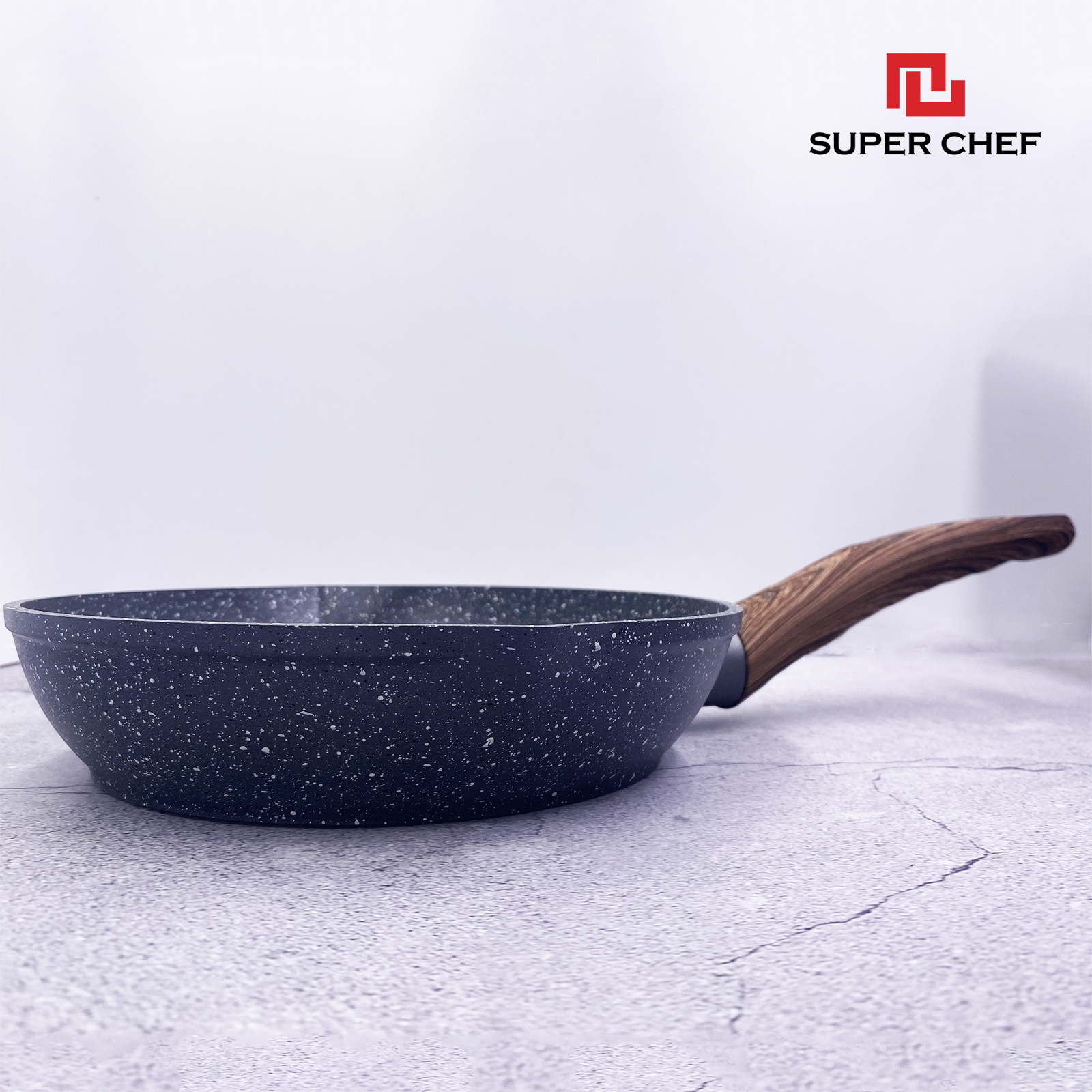 Chảo Vân Đá Đáy Từ Super Chef Dày 4mm Siêu Bền Bỉ, Không Bong Tróc, Chống Dính Tốt Hạn Chế Dầu Mỡ Tốt Cho Sức Khỏe
