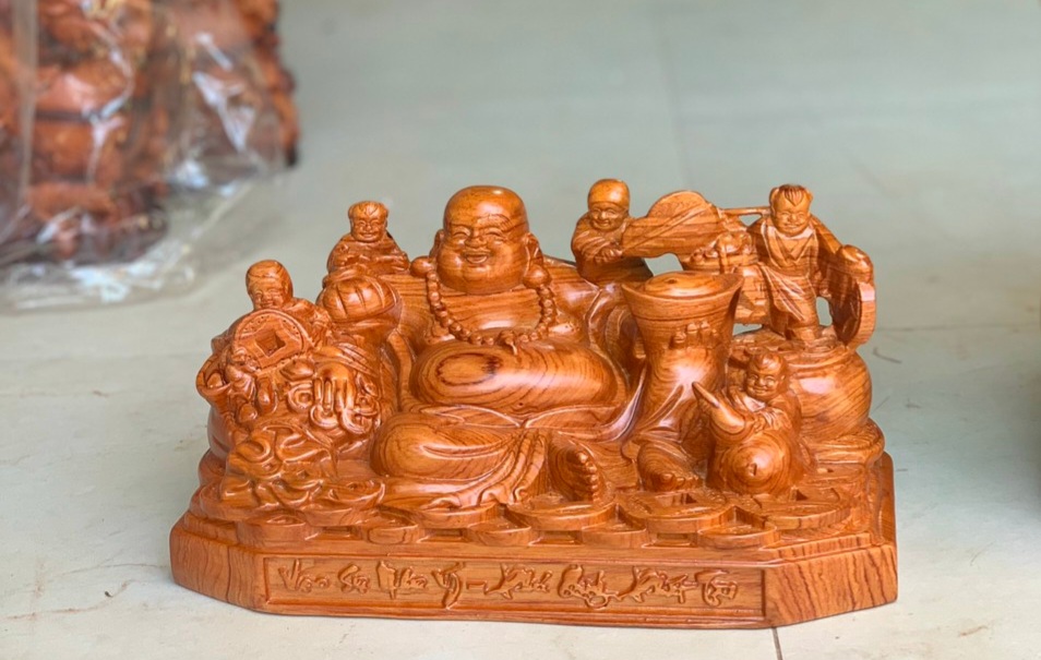 Tượng phật di lặc ngũ phúc gỗ hương đá kt 30×15×16cm