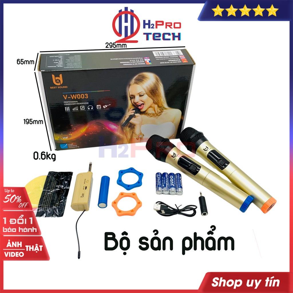 Đôi micro không dây cao cấp, micro karaoke cho loa kéo Best Sound V-W003 tặng pin sạc, chống lăn, lọc míc-H2pro tech- Hàng chính hãng