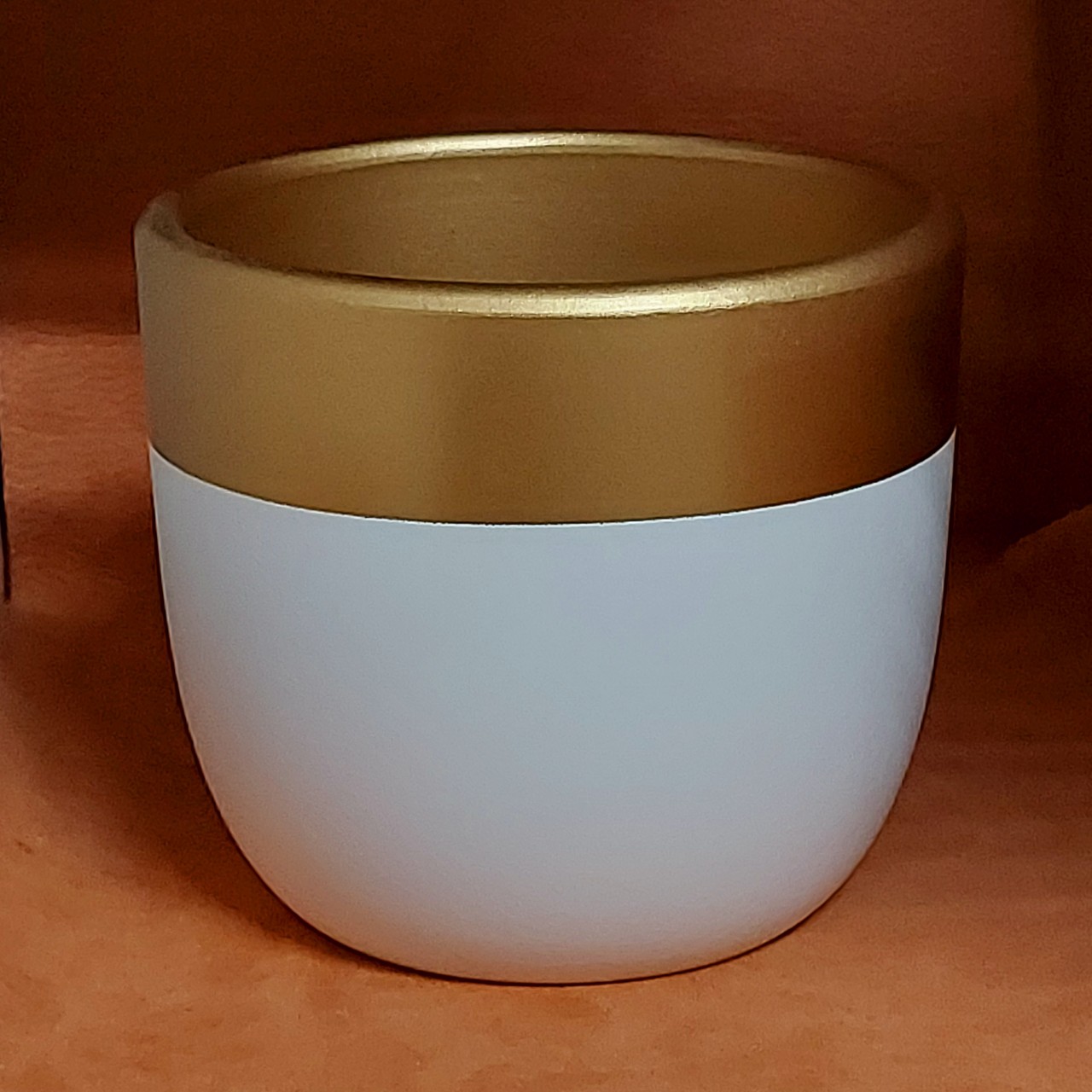 Chậu đất nung sơn màu Gold White/ Black Bông Garden trồng cảnh để bàn kt miệng 14.5cm cao 12cm