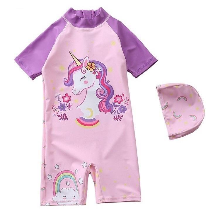 Đồ bơi bé gái liền thân màu hồng tím pony  MS200158