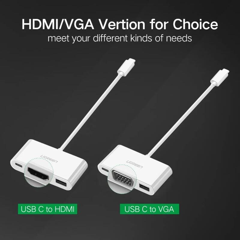 Ugreen UG30377US163TK Bộ chuyển đổi TYPE C sang USB 3.0 + HDMI + hỗ trợ nguồn TYPE C - HÀNG CHÍNH HÃNG