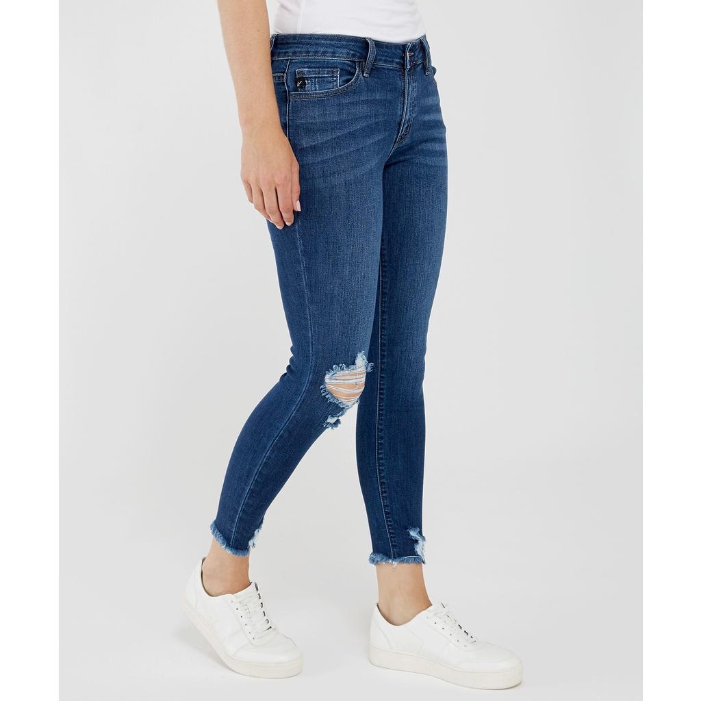 Quần jeans rách gấu màu đậm xuất khẩu