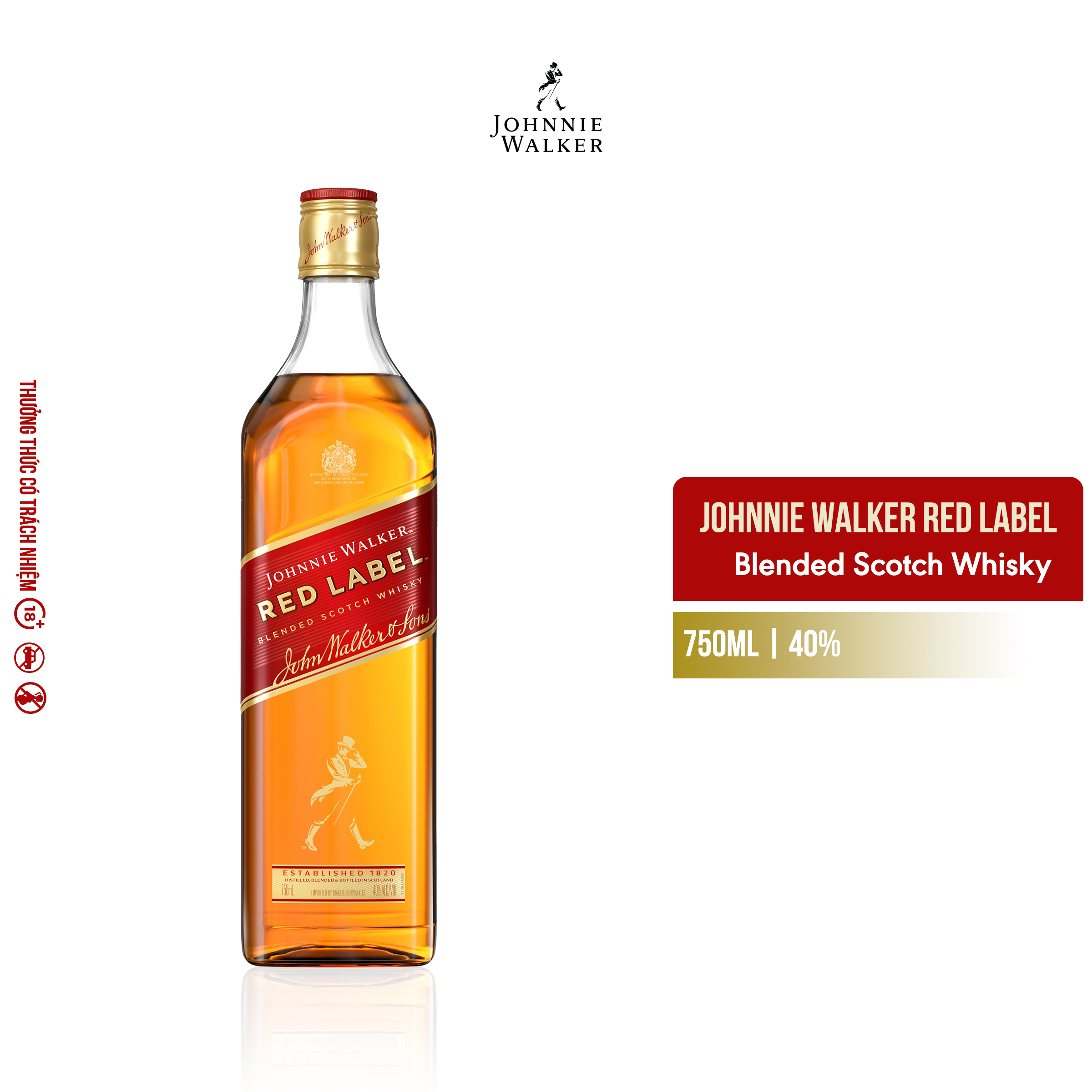 Rượu Johnnie Walker Red Label Blended Scotch Whisky 40% 750ml [Không Hộp]