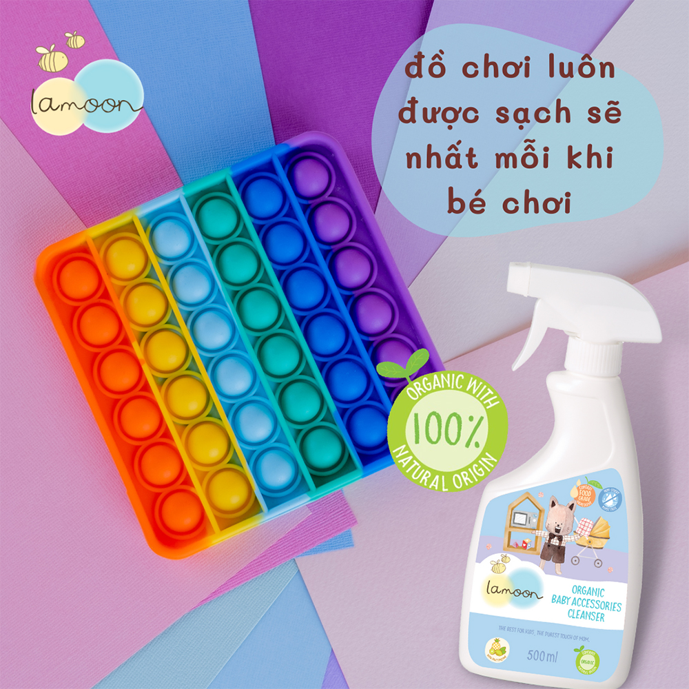 COMBO Nước Rửa Đồ Chơi Organic An Toàn Cho Bé Lamoon Dạng Bình 500ml + Túi Refll 450ml