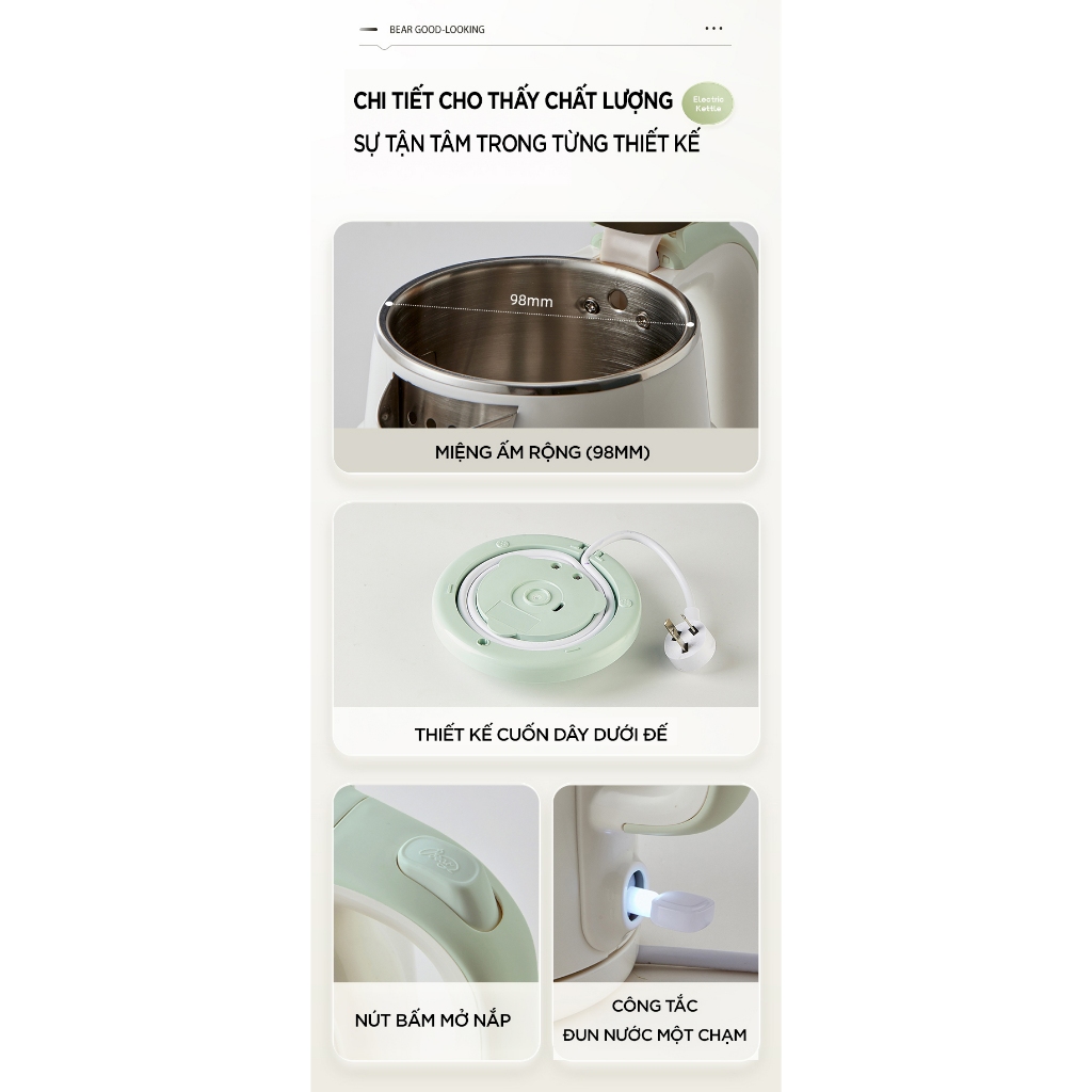 Ấm Đun Siêu Tốc 1.5L BEAR ZDH-E15S6 (EKT-155GK) |  - Hàng Chính Hãng