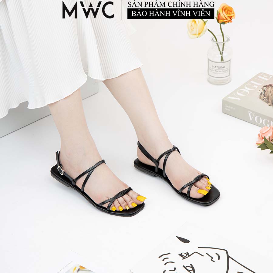 Giày Sandal Nữ Thời Trang MWC Đế Bệt Quai Ngang Ziczac Phong Cách Giản Dị Phóng Khoán Màu Đen NUSD- 2832