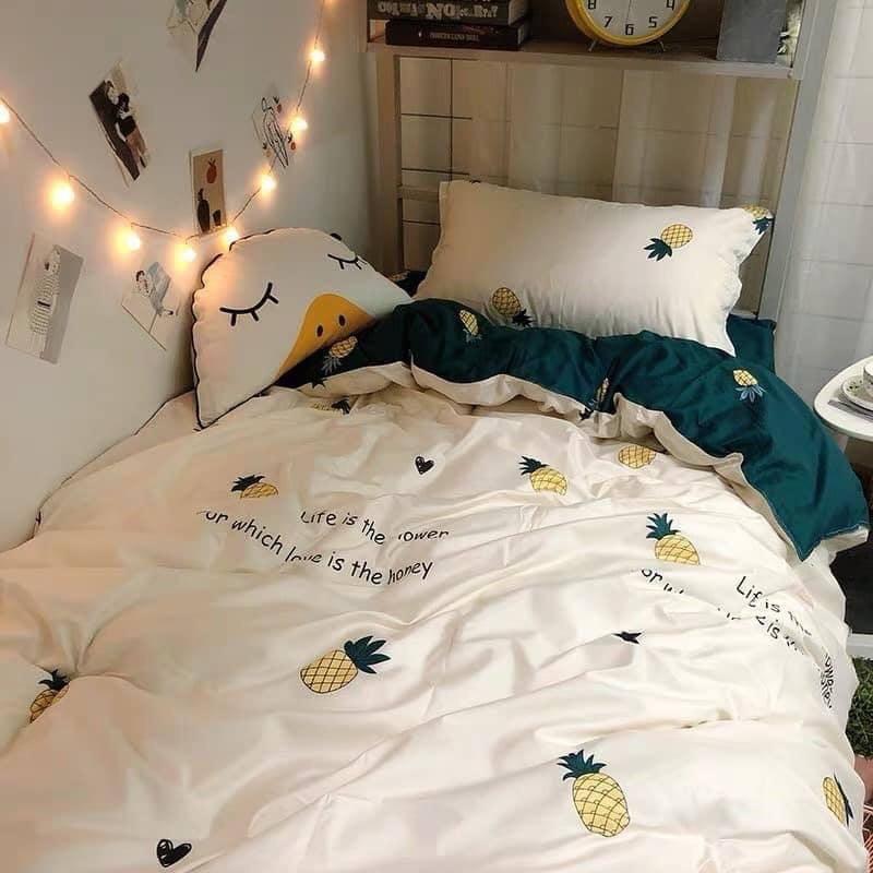 Set ga gối chăn mùa hè cottong poly 4 món hàng nhập khẩu họa tiết Hoa lá