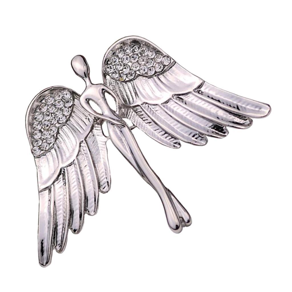 2X Fashion Angel Wings Brooch Charming Crystal Brooch Pin for Men Women Silver