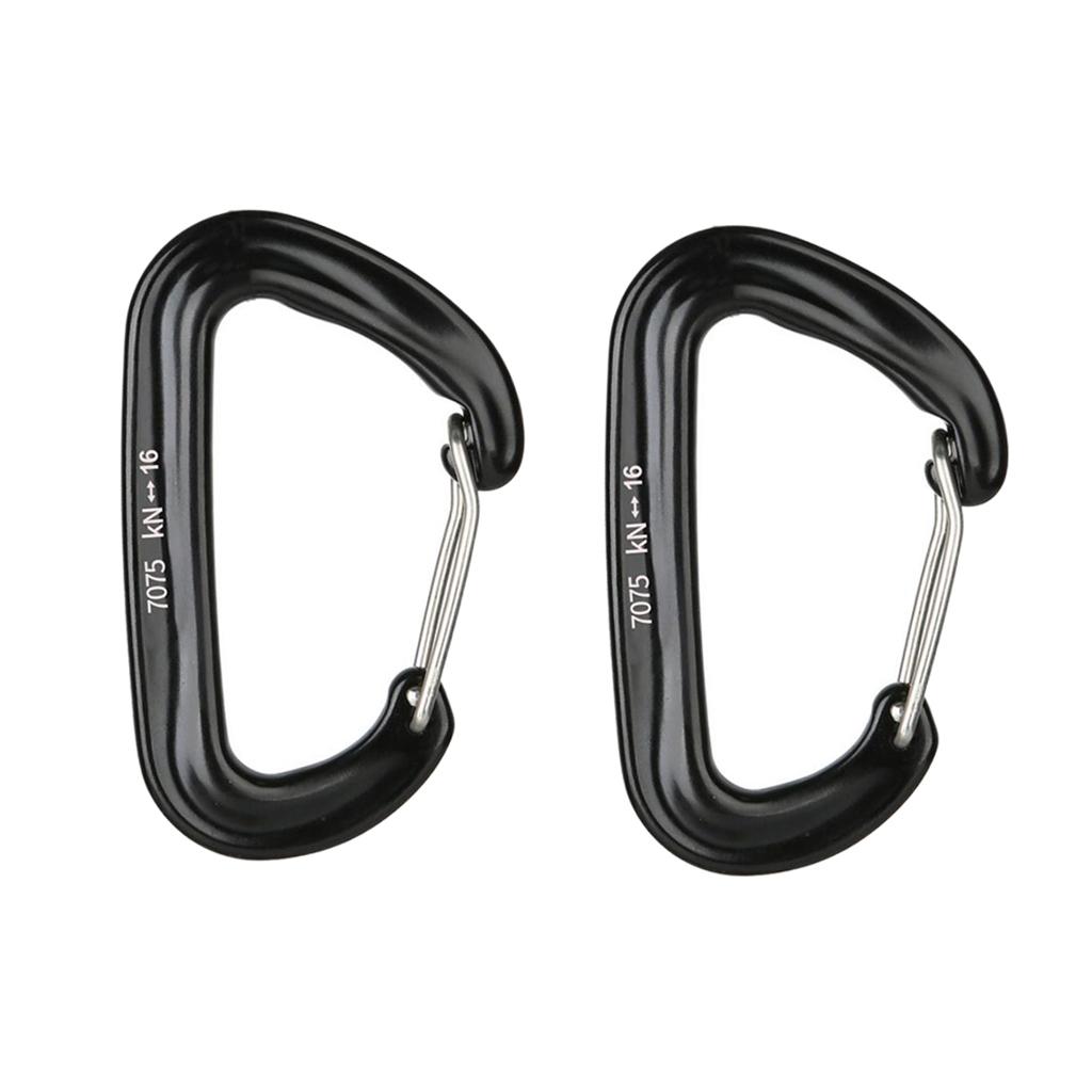 2 Pcs 16KN Mini Aluminum Alloy Carabiner D-Ring Key Chain Clip Hooks Black